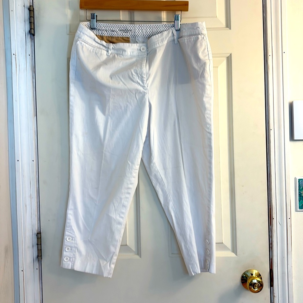Talbots perfect crop pants.  Curvy 14P white with buttons on cuffs great summer